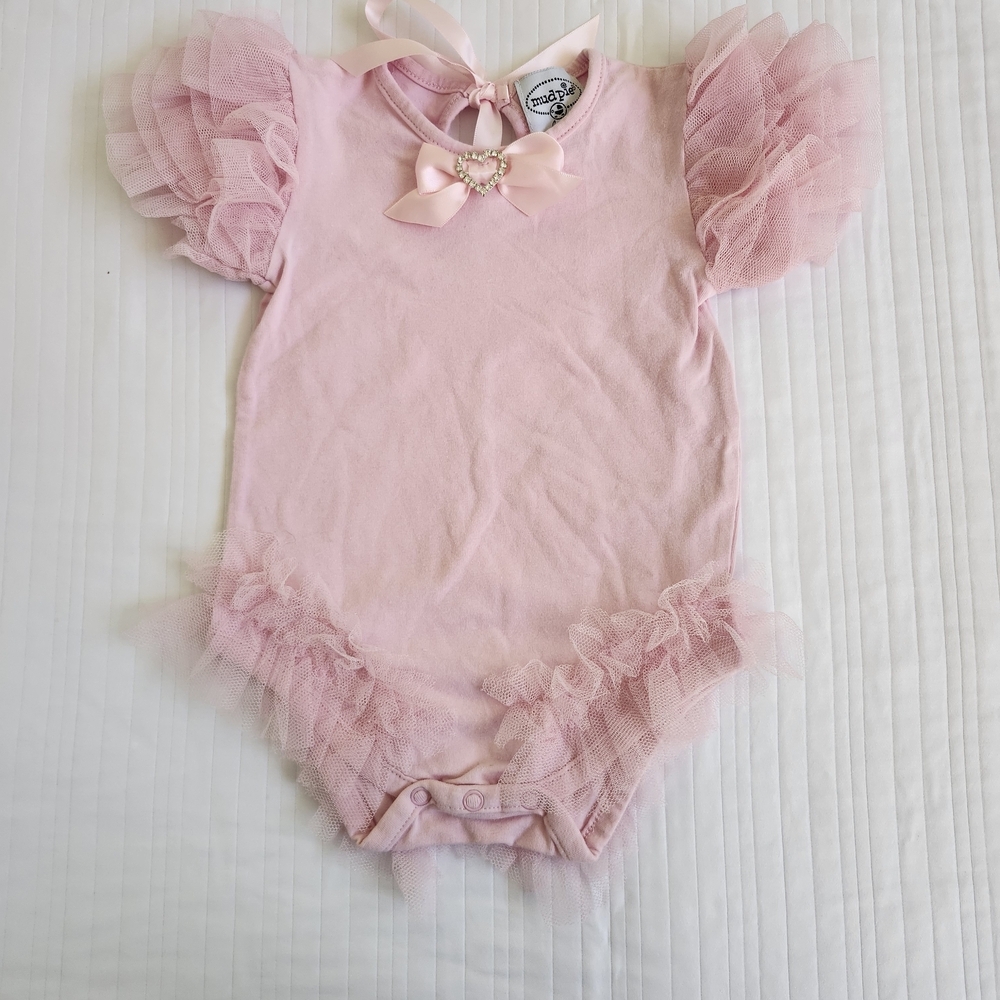 Mud Pie Pink Tulle Sleeve Bodysuit